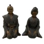 A modern Japanese bronze of a Samurai and his wife, height 29cm.