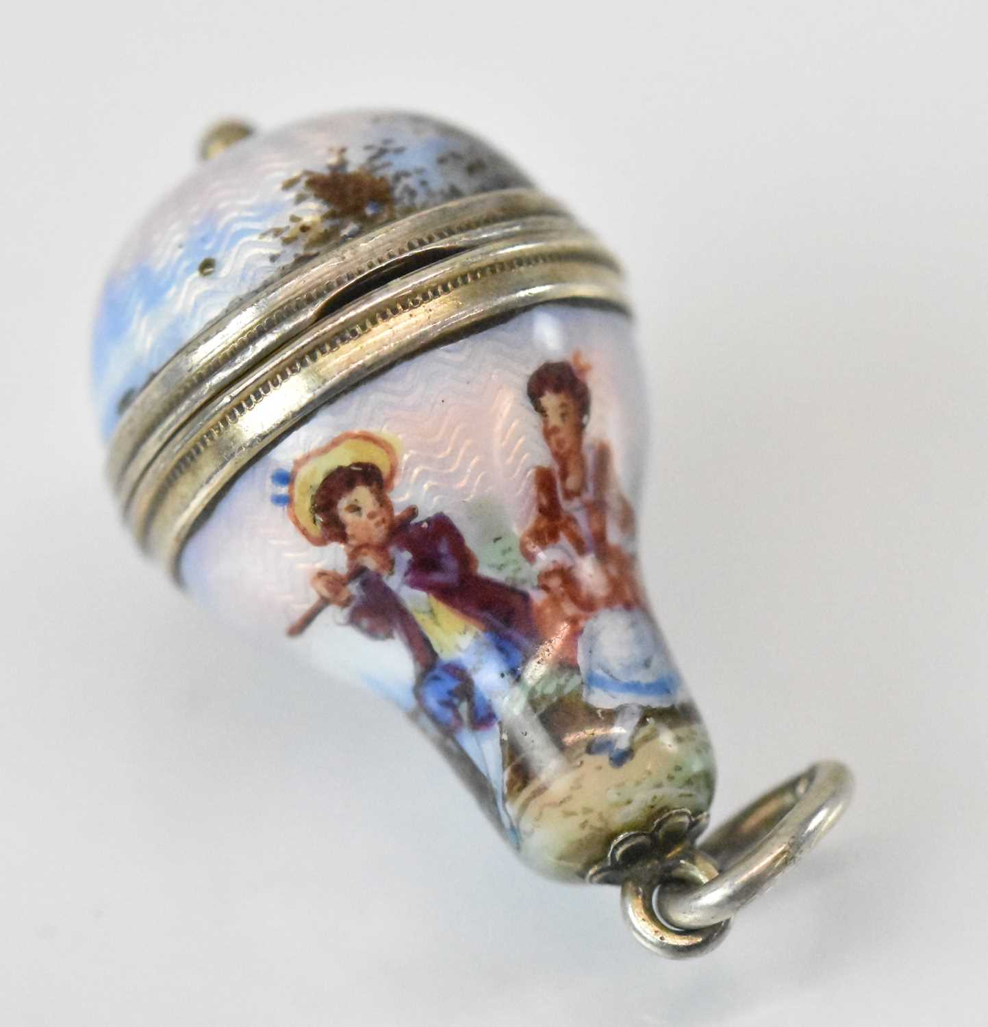 A fine late 19th century enamel decorated pear shaped pendant vinaigrette, approx 2.5cm. Condition