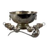 A silver plated punch set comprising large twin handled punch bowl, diameter 33cm, silver plated