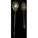 A Russian 84 grade silver cloisonné enamel teaspoon, length 14cm, and a Continental 925 grade