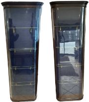 A pair of good 19th century mahogany wall mounted shop display cabinets of bowfronted outline,