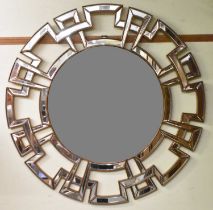 A large modern circular Art Deco style wall mirror, diameter 120cm.