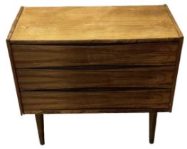 SKEIE & CO; a 1970s Norwegian rosewood chest of three long drawers, width 70cm, height 60cm, depth