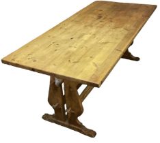 A 20th century pine refectory table, top 193 x 89cm.