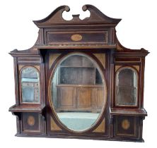 JAMES SHOOLBRED & CO; a good Edwardian mahogany and satinwood crossbanded overmantel mirror,