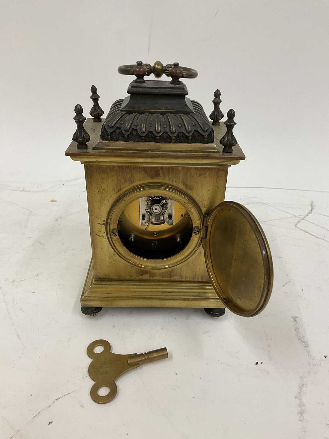 A late 19th century French bronze and gilt metal carriage clock, height 18cm. - Image 3 of 3