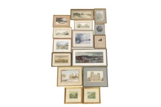 A group of fifteen assorted pictures and prints comprising a print of H. Blacklock & Co, Manchester,