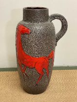 A Scheurich West German Fat Lava floor vase depicting a stylised horse, shape 420-54, height 54cm.