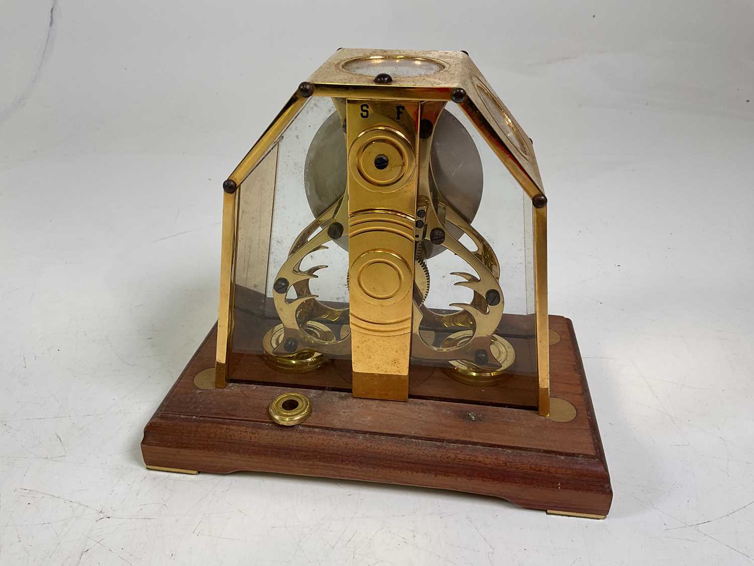 A Michael's 21st Century Millennium 2000 brass skeleton clock, with glazed and brass case and oak - Image 2 of 6