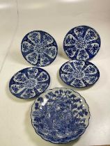A quantity of Chinese blue and white plates including four plates and one bowl (5).