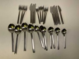 HENNING KOPPEL FOR GEORG JENSEN; New York pattern stainless steel cutlery, comprising of knives,