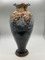 A late 19th/early 20th century Royal Doulton vase with wavy rim, height 28cm, impressed and engraved