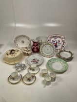 A collection of ceramics including a George Jones tureen and cheese dome, Royal Worcester coffee