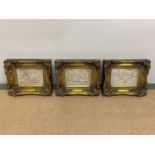 Three reproduction rectangular plaques, plaque 13 x 17.5cm, frame 22 x 28cm.