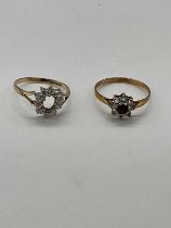 Two 9ct yellow gold dress rings, one lacking central stone, sizes N and L 1/2, combined approx 2.