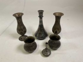 A collection of Indian Bidriware including vases (6).