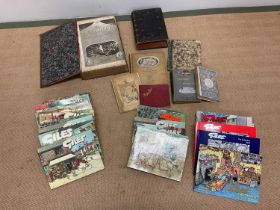 A collection of books including two 19th century Bibles, Giles Annuals etc.