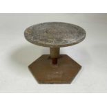 PODMORE & SONS LTD; a metal potter's wheel stand, stamped 'PODMORE' to the base, height 15cm.