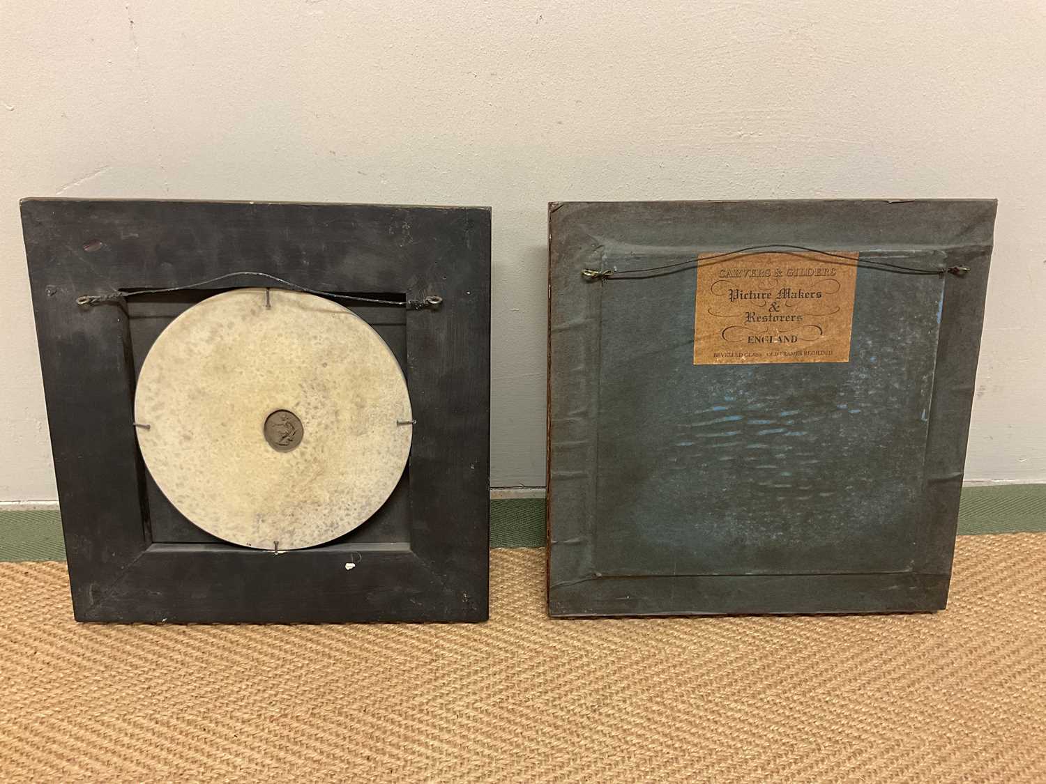 A pair of reproduction circular plaques, diameter 18cm, frame 30 x 30cm. - Image 4 of 4