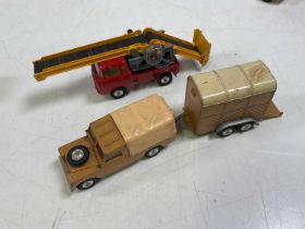 CORGI; a Land Rover and Rices Pony Trailer together with an FC150 Elevator Jeep.