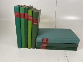 Nine rebound folio size books including 'Calendarium Rotolorum Chartarum et Inquisitonum ad Quod