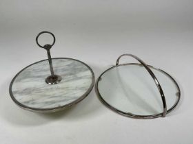 Two early to mid 20th century cakestands, a silver plated single tier stand, with a glass insert and