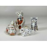 ROYAL CROWN DERBY; four boxed paperweights with gold stoppers, 'Seated Teddy Bear' height 12cm, '