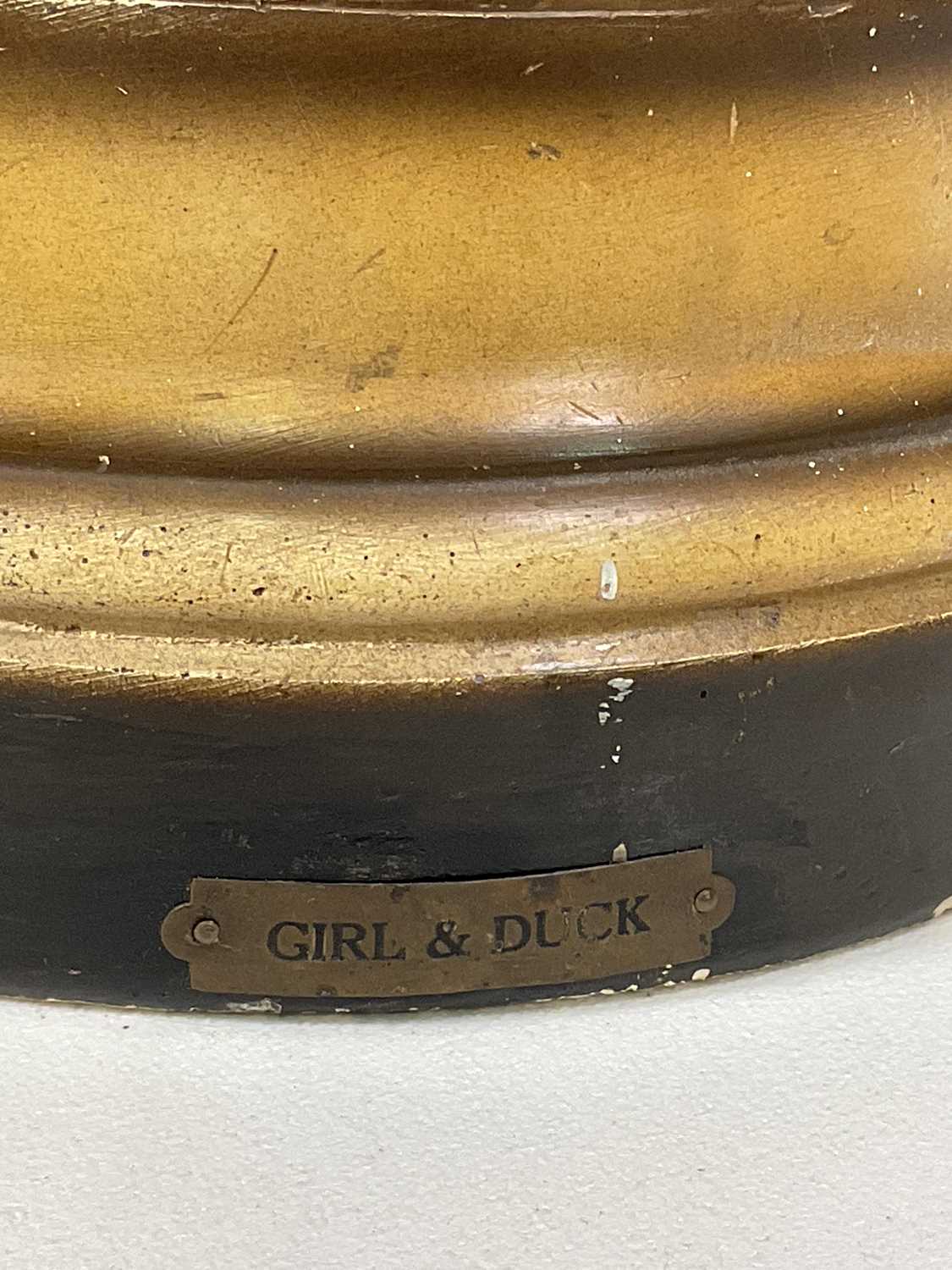 A large chalk statuette with plaque to base 'Girl & Duck', ref 272, height 63cm,( In original - Image 5 of 6
