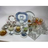 A quantity of ceramics and glass including a Spode platter, Sylvac onion pot and USSR ornamental