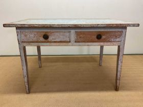 A Swedish Gustavian painted pine table with two drawers, original paintwork circa 1780, height 74cm,