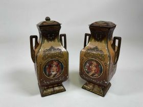 A pair of Art Nouveau confectioners' tins styled as urns stamped to inside lid 'John Buchanan &