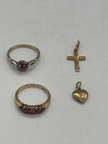 Two 9ct gold dress rings, one in yellow gold, one in white gold, a 9ct gold heart shaped small