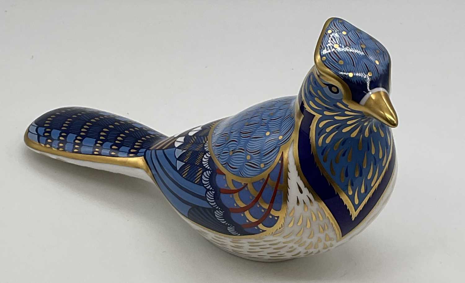ROYAL CROWN DERBY; paperweights bird models comprising 'Blue Jay' with gold stopper, 'Waxwing' - Image 4 of 9