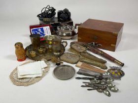 Assorted collectables to include brass and silver plated items, boxed Nikon D60 digital camera,