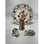 ROYAL CROWN DERBY; paperweights comprising 'Chester Chipmunk' with gold stopper, 'Imari Pig' with
