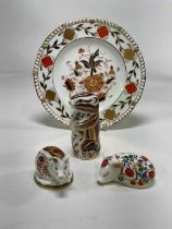 ROYAL CROWN DERBY; paperweights comprising 'Chester Chipmunk' with gold stopper, 'Imari Pig' with