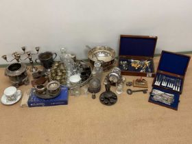 A collection of silver plate including lunch bowl and wine cooler, small selection of ceramics and