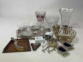 Quantity of decorative glassware and assorted silver plated items.