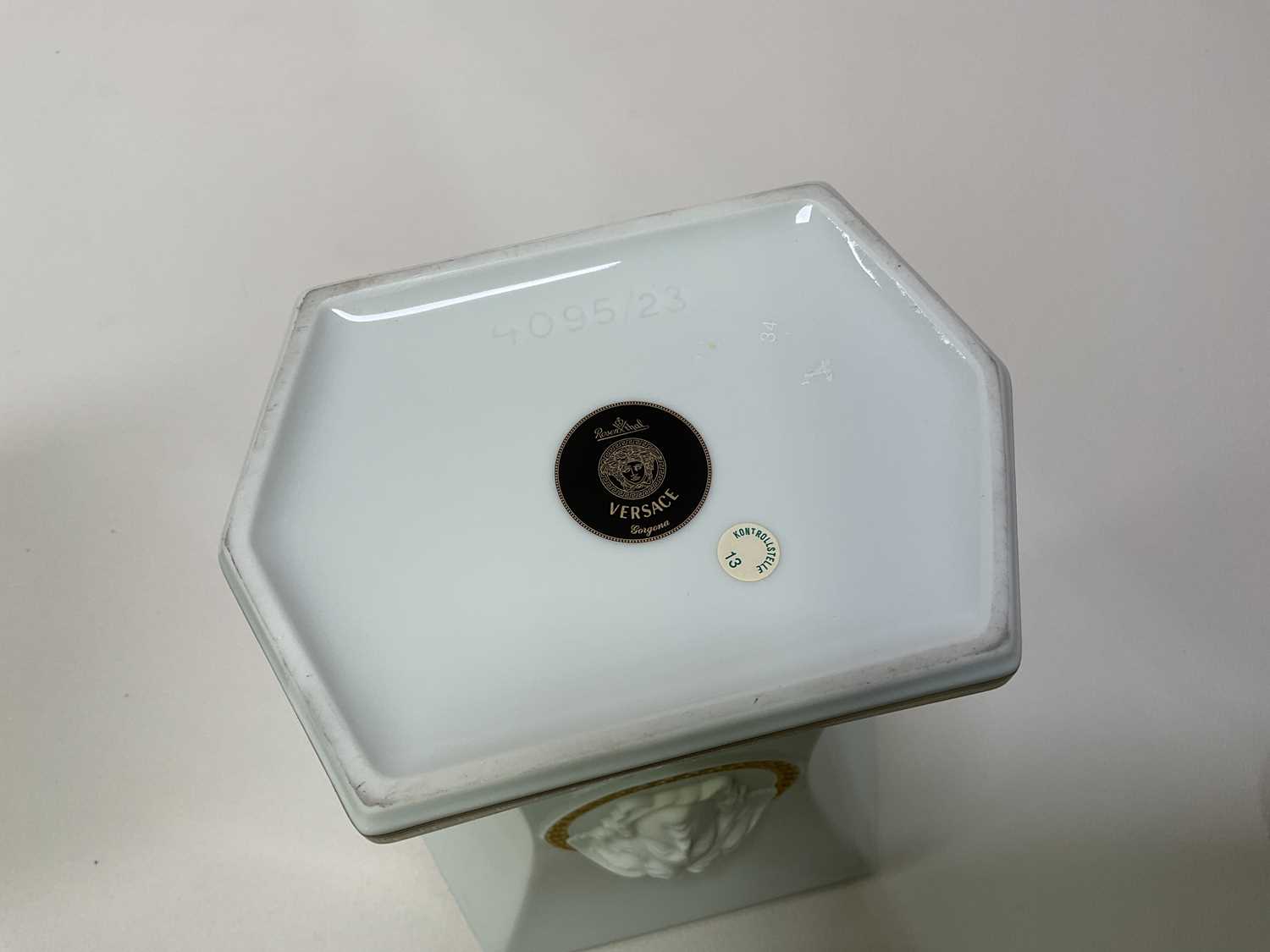 VERSACE FOR ROSENTHAL; a boxed porcelain vase with raised relief heads on opposite sides, height - Image 3 of 3