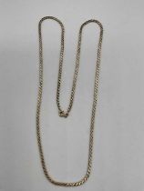 A 9ct yellow gold flat link long chain, length 70.5cm, approx 21.9g.