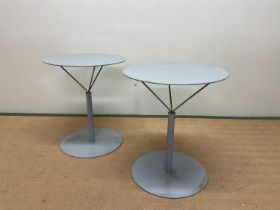 BORGE LINDAU; a circa 1980s pair of Swedish steel side tables, height 58cm, width 50cm.