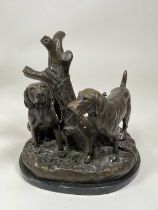GRACE MOTT JOHNSON (American, 1882-1967); a bronze figural group of a brace of bloodhounds,
