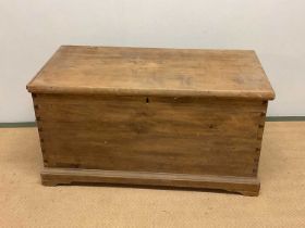 Late 19th century pine blanket box with metal handles, height 52cm, width 100cm, depth 50cm.