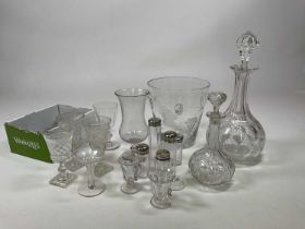 A quantity of cut and hand blown glassware comprising decanters, wine cooler, glasses and a