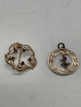 A 9ct gold brooch and pendant, the brooch decorated with seed pearls and the pendant with a