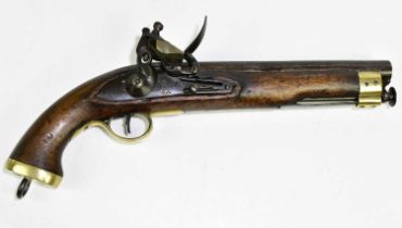 EAST INDIA COMPANY; a 19th century flintlock sixteen bore pistol with 8" barrel, stamped opposite