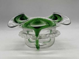 An Art Nouveau glass bowl in the manner of William Powell for Whitefriars with 'Peacock' decoration,