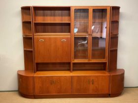 G-PLAN; a Fresco teak sectional wall unit, comprising of two corners units, one glazed display