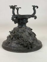 A 19th century Chinese bronze incense burner, lacking cover but the base well modelled with a