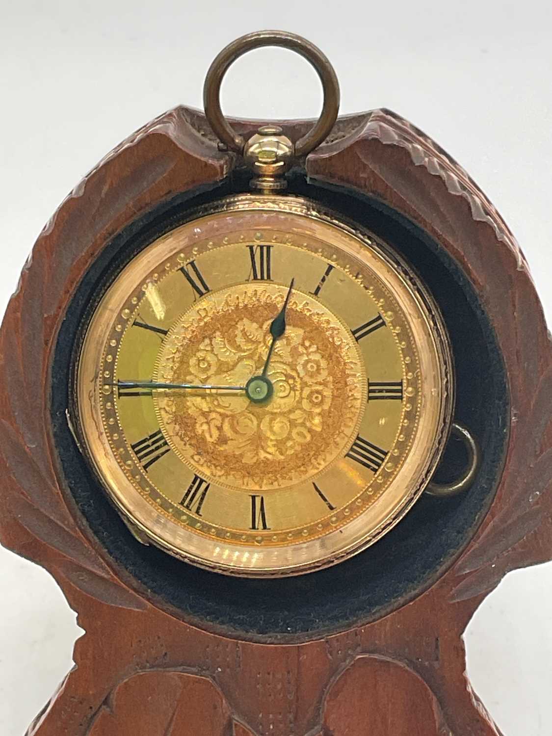 A late 19th century 14ct gold key wind open face fob watch with Arabic numerals to the chapter - Image 2 of 4